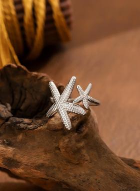 欧美风五角星几何开口戒指