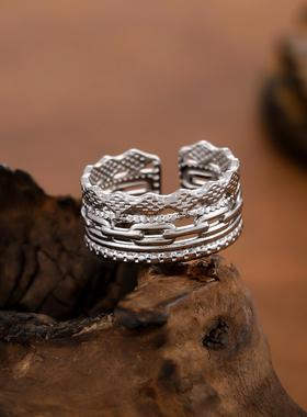 轻奢金色镂空链条菱形戒指