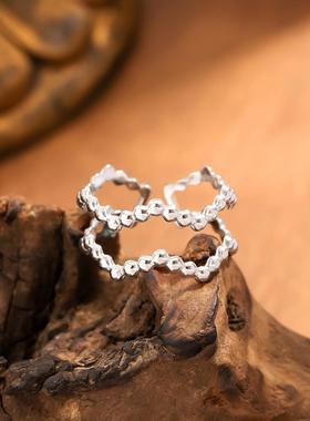 小众潮流波浪女戒可调节