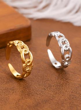 欧美不锈钢花朵镀金戒指