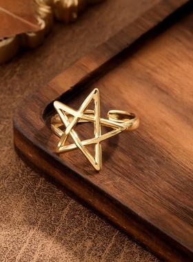 欧美小众镂空五角星镀金戒指