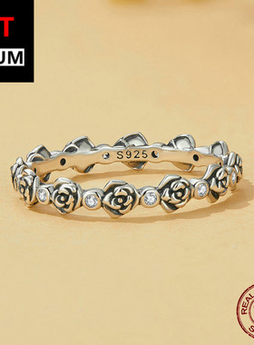 新品精致玫瑰花戒指s925纯银指环