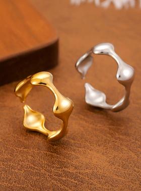 个性几何不锈钢镀金戒指女