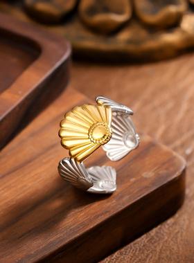 复古双拼色海洋戒指女轻奢指环