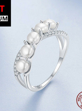 百搭淡水珍珠优雅双层珍珠戒指s925纯银百搭指环时尚通勤女饰品