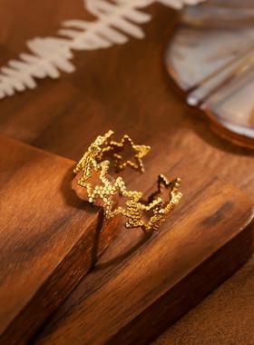 欧美风不锈钢镂空星星戒指