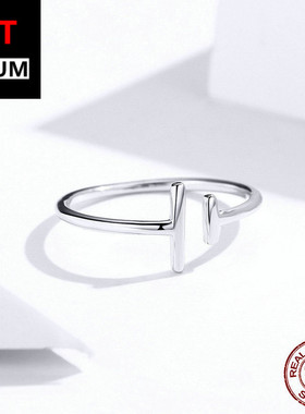 跨境百搭饰品简约时尚纯银戒指平行线开口戒S925镀白金戒指跨境女