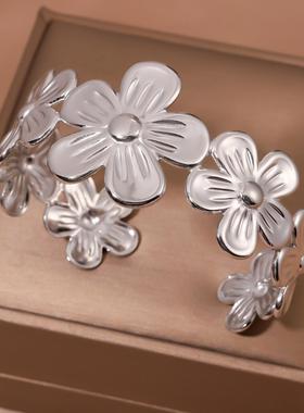 欧美轻奢不锈钢花朵配饰套装