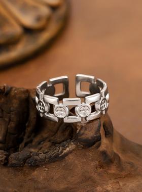 欧美复古镂空钛钢戒指女