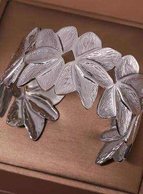 欧美宽版可调不锈钢手镯女