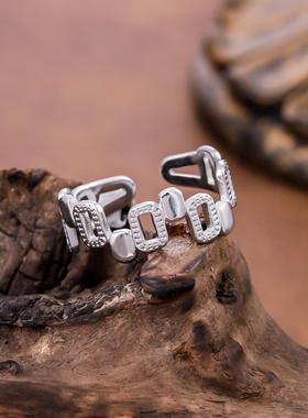 ins风几何镂空镀金戒指女