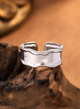 欧美几何交错半圆戒指女款