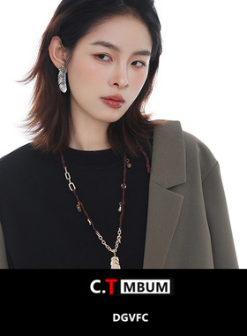 新款复古手工编织金色羽毛项链女