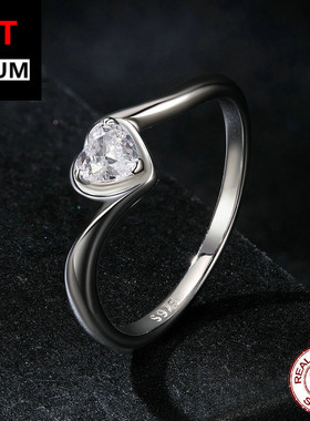 饰品跨境时尚轻奢爱心莫桑石戒指s925纯银镀白金简约手饰指环女