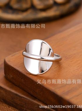 欧美简约光面钛钢几何女戒