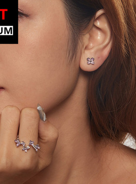 百搭原创精致丁香花百搭开口戒s925纯银镀白金可调节戒指饰品女