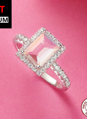 饰品跨境新款少女心大主石戒指s925纯银镀白金简约大气指环饰品女