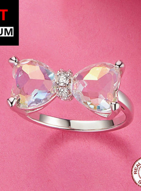 饰品跨境新款蝴蝶结大主石戒指s925纯银镀白金少女心指环饰品女