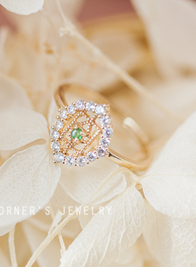 巴洛克宫廷风菱形锆石钻9K金戒指