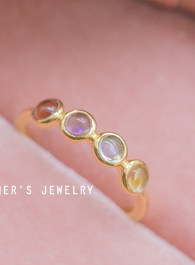 日系甜美百搭彩色石榴石水晶戒指