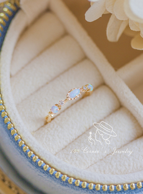 日系轻奢复古风小众设计流光溢彩气质精致欧泊纯银镀金戒指环