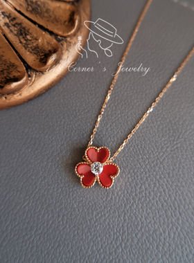 高级感百搭红色花朵莫桑钻银手链