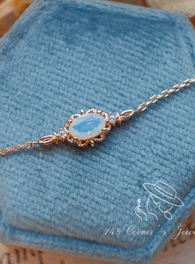 月光女神 日系轻奢小众设计法式复古蛋白石925银镀金短项链锁骨链