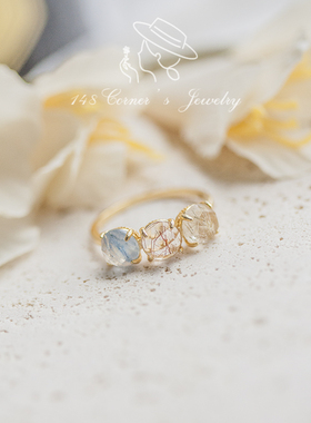 日系清新糖果色天然发晶纯银戒指