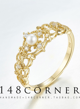 日系轻奢珠宝巴洛克雕花蕾丝戒指