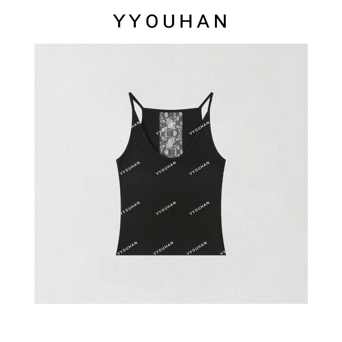 YYOUHAN 2025夏季小众设计后背蕾丝拼接百搭亲肤美背 2505C2449 - 图0