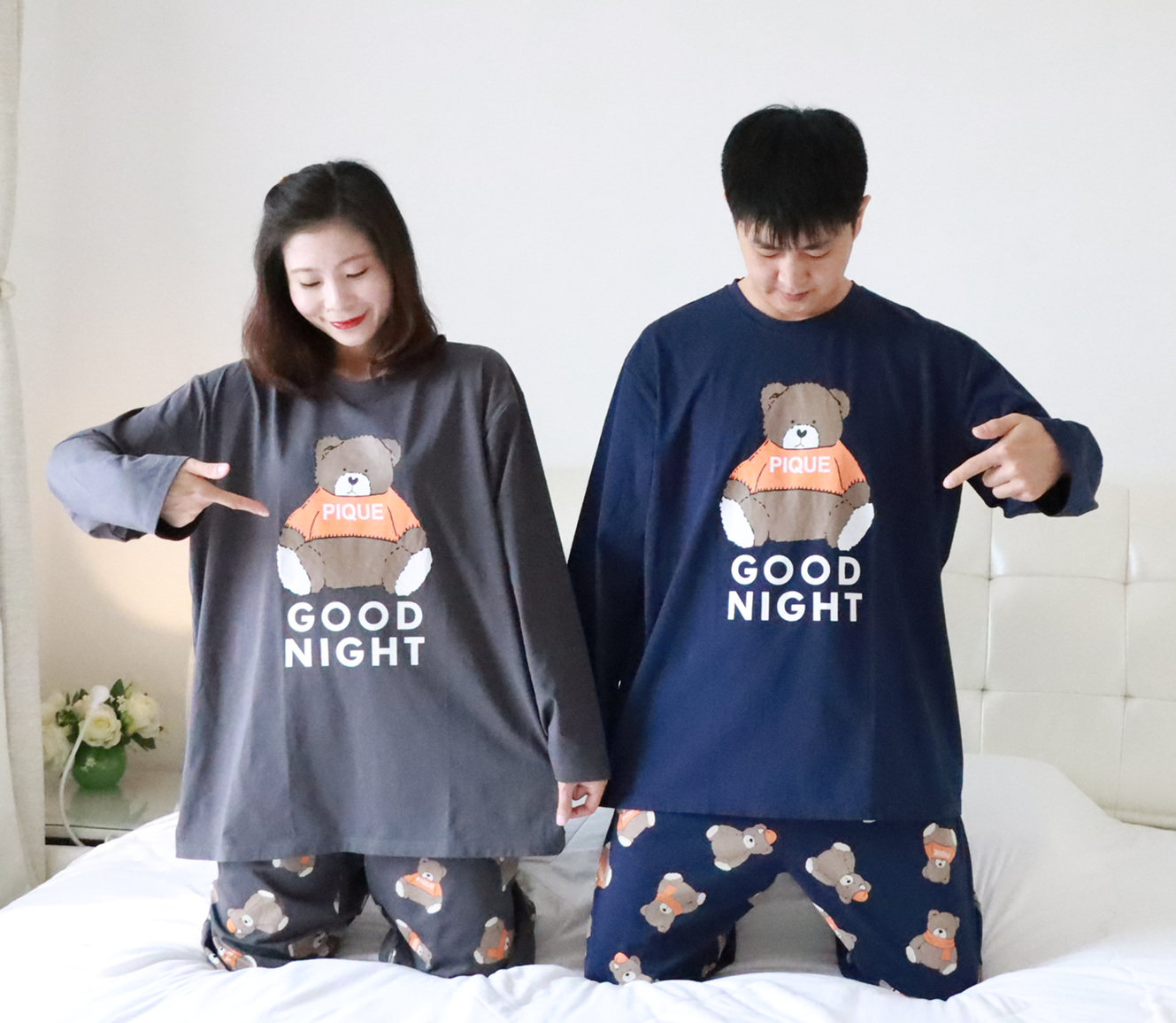 加大码卡通小熊情侣睡衣春秋男女针织纯棉宽松长袖裤家居服200斤,淘宝优惠券,粉丝福利购,淘宝优惠卷