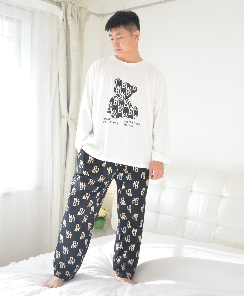 加大码卡通熊情侣睡衣男女春秋长袖圆领纯棉胖MM休闲家居服200斤,淘宝优惠券,粉丝福利购,淘宝优惠卷