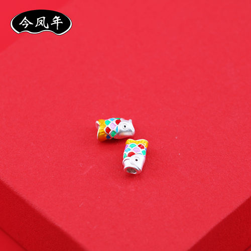 足银999彩色小锦鲤串珠DIY配件纯银年年有余手工编绳手链项链隔珠 - 图3