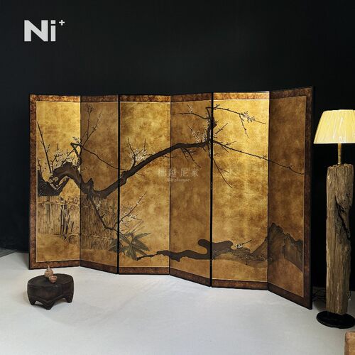 Ni+尼家古典中式入户屏风梅花隔断客厅遮挡酒店民宿装饰禅意折屏 - 图0