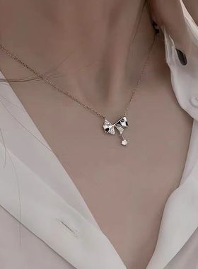 棋盘蝴蝶结新款高级ins项链