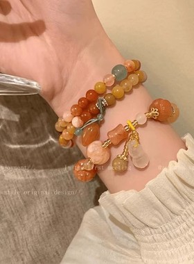 新中式南瓜葫芦串珠手链女新款古风手串国潮小众高级感编织绳手饰