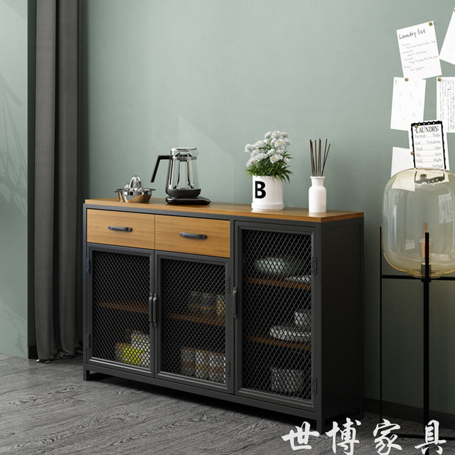 Industrial style wrought iron partition cabinet solid wood home restaurant