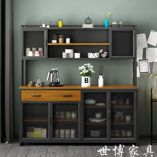 Industrial style wrought iron partition cabinet solid wood home restaurant
