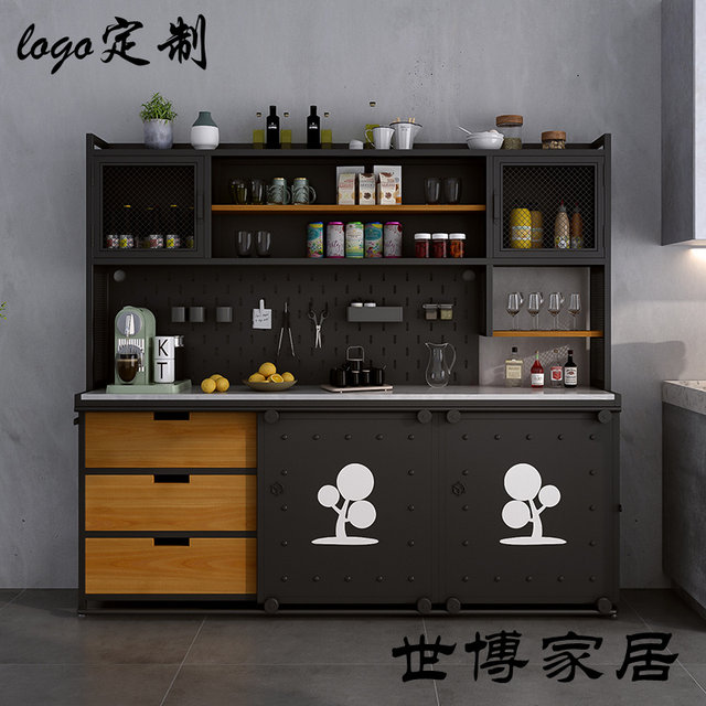 Industrial style iron solid wood restaurant home storage cabinet