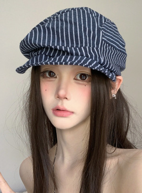 把日杂感戴在头上！条纹八角帽一戴，秒变复古画报女主遮阳贝雷帽