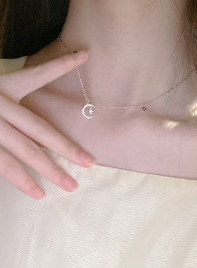 999纯银轻奢项链女高级小众设计星星月亮锁骨链闺蜜生日礼物