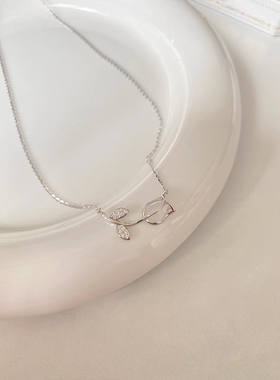 999足银白玉髓郁金香项链女款轻奢小众不掉色闺蜜生日礼物送女友