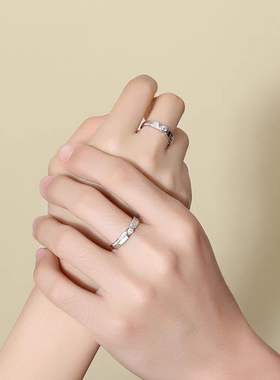 999足银永结同心情侣一对戒指小众求结婚七夕情人节礼物送男女友