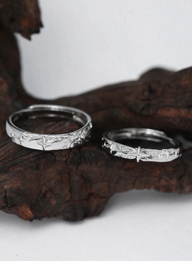 原创999足银星尘戒指素圈情侣一对戒小众设计闺蜜指环不掉色
