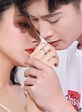 永结同心情侣一对戒指男女款纯银时尚结婚求婚生日情人节礼物刻字