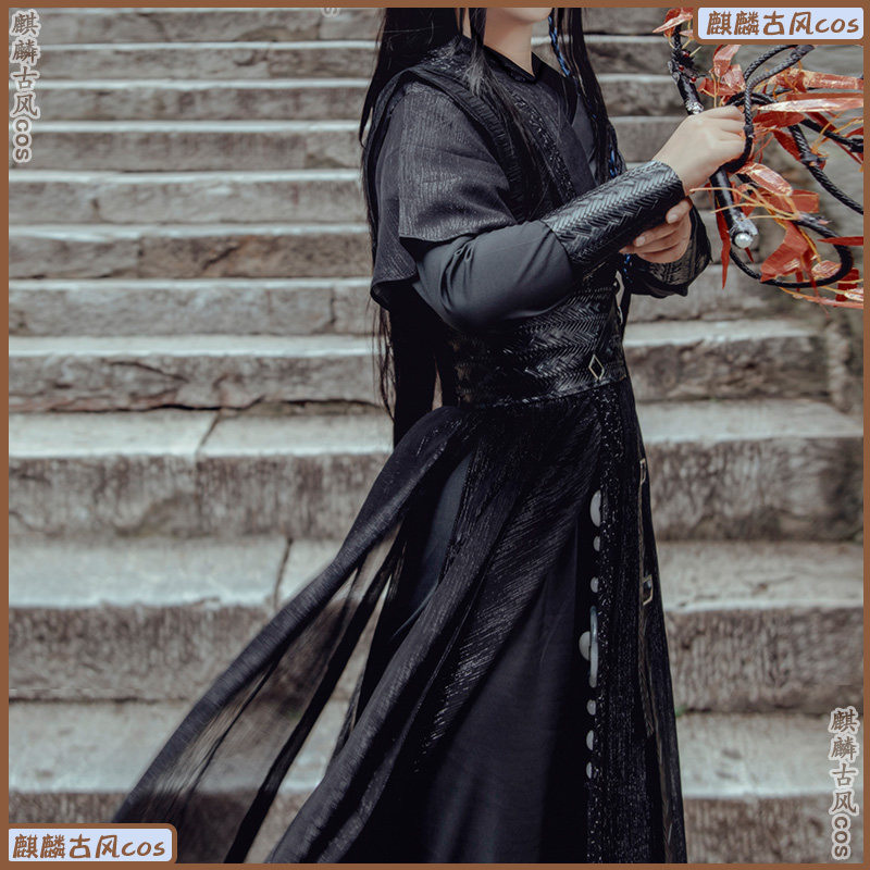 麒麟古风原创设计黑色cos服墨燃cos服古装二哈和他的白猫师尊劲装_虎窝淘