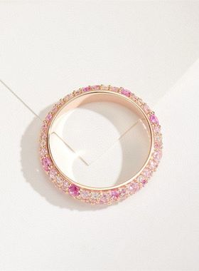 甜美系糖果色钻戒S925银日常通勤彩钻碎钻排戒时尚粉钻女厂家直销