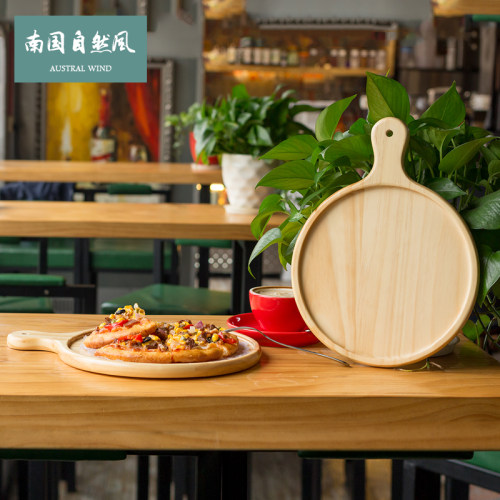 披萨托盘8/9寸木质圆形pizza板日式烘焙木盘子蛋糕早餐料理木托盘 - 图0