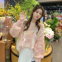 Lace lace sweater womens spring exploits new Korean teas-sweet and stylish wearing a hitch-lazy loose set-head-knitted sweatshirt