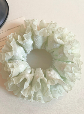 甜美清新浅绿色花朵蕾丝花边双层大肠发圈女扎头发丸子头发绳头绳